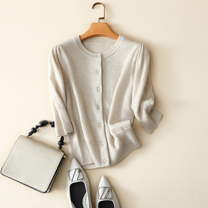 Women's Short High Waist Pure Cashmere Cardigan