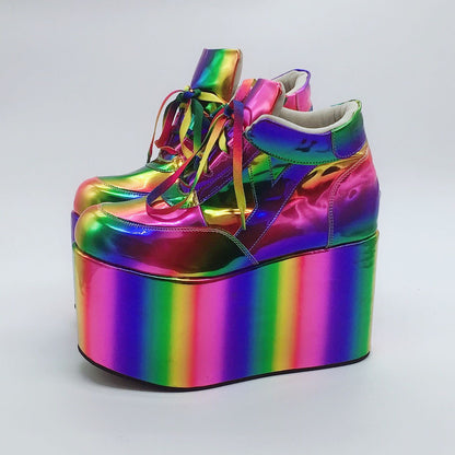 Chaussures décontractées arc-en-ciel à semelles épaisses de gâteau éponge