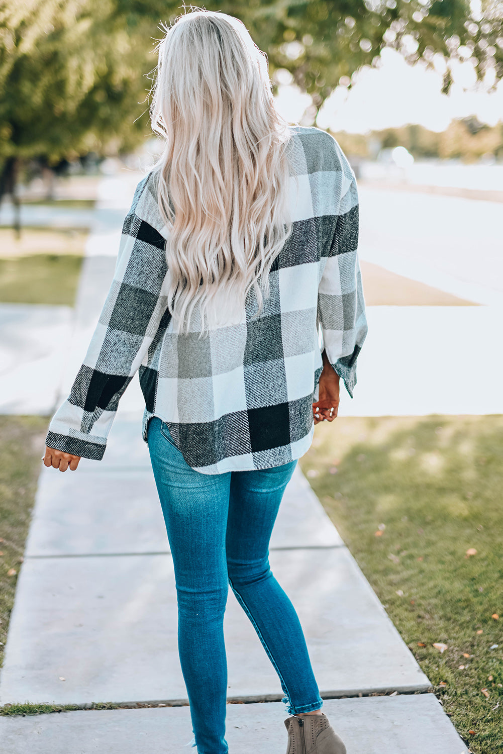 Veste kaki à carreaux color block boutonnée à manches longues avec poche