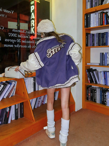 Uniforme de béisbol morado retro estilo americano para mujer