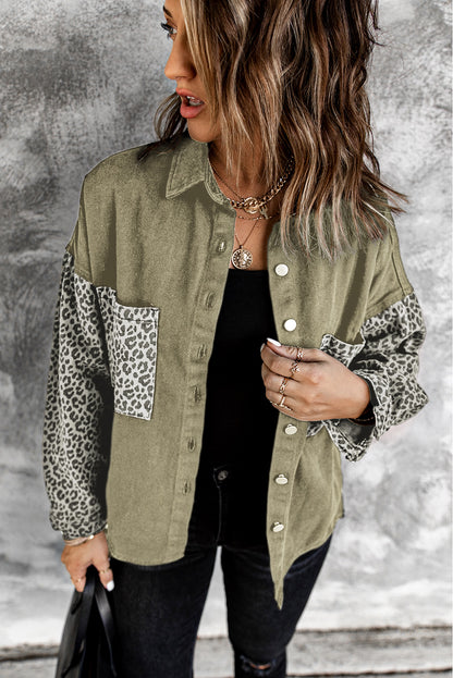 Black Contrast Leopard Denim Jacket