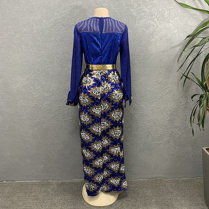 Women's Elastic Sequin Wrapped Hip Long Skirt