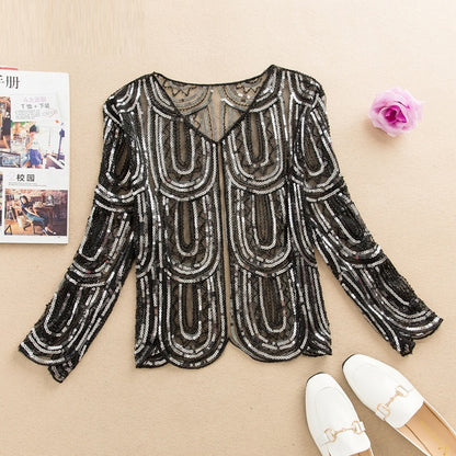 Sequin One Button Small Blouse Short Cardigan Coat Women