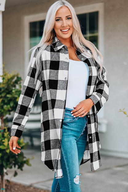 Green Turn-down Collar Plaid Shirt Coat