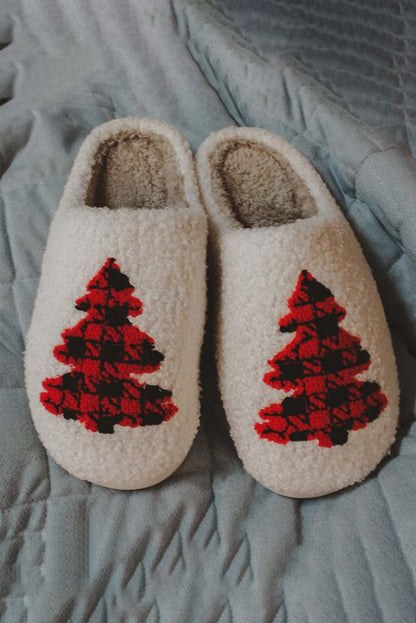 Pantoufles de maison à la mode de noël à motif d'arbre flou blanc