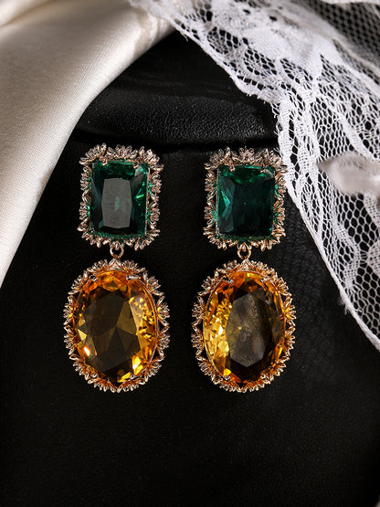 Boucles d'oreilles de luxe légères en argent et citrine verte avec pierres précieuses