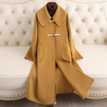 Manteau en cachemire à petit revers pour femme, coupe ample, Style de longueur moyenne