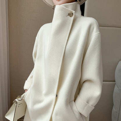 Wool Woolen Coat White Ladies Style Straight