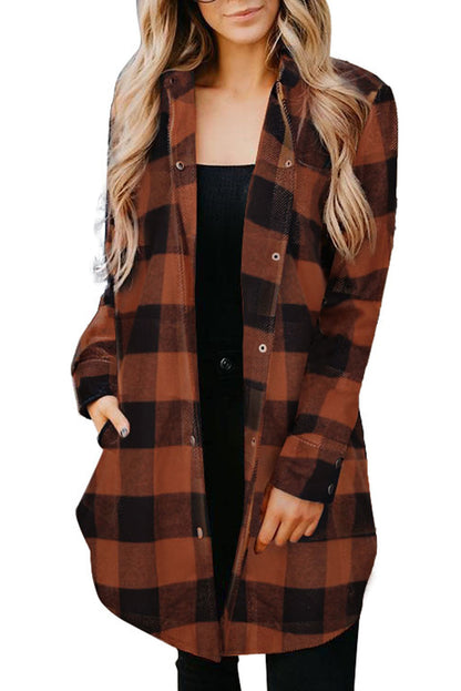 Green Turn-down Collar Plaid Shirt Coat