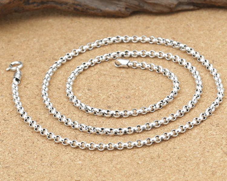 S925 Sterling Silver Ornament 3mm Thick Circle Pendant Matching Chain Men's And Women's Thai Silver Sweater Necklace