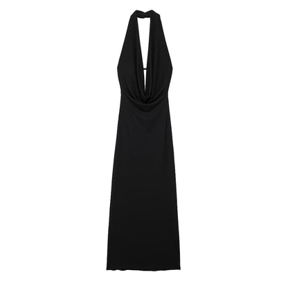 Robe plissée à col suspendu pour femme