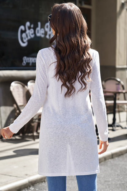 White Solid Button Up V Neck Long Cover Up