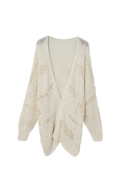 Apricot Casual Hollowed Knit Dolman Sleeve Cardigan