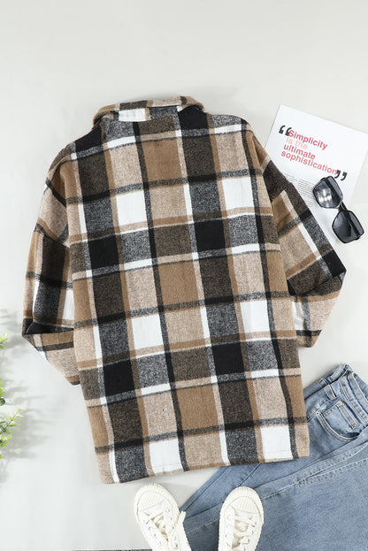 Rose Plaid Print Buttoned Shirt Jacket