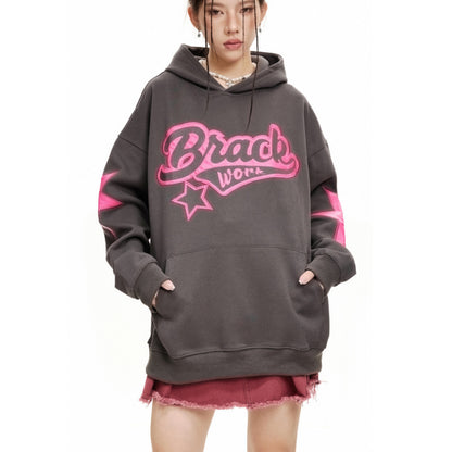 Design Sense Alphabet Embroidery Hooded Sweater