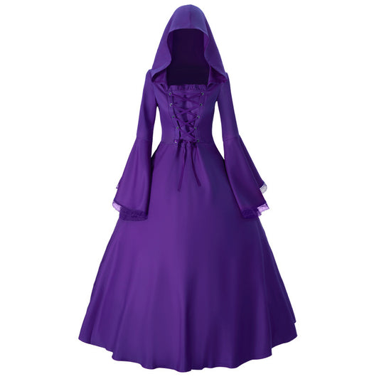 Vestido de fiesta de Halloween medieval retro gótico de talla grande con mangas de trompeta