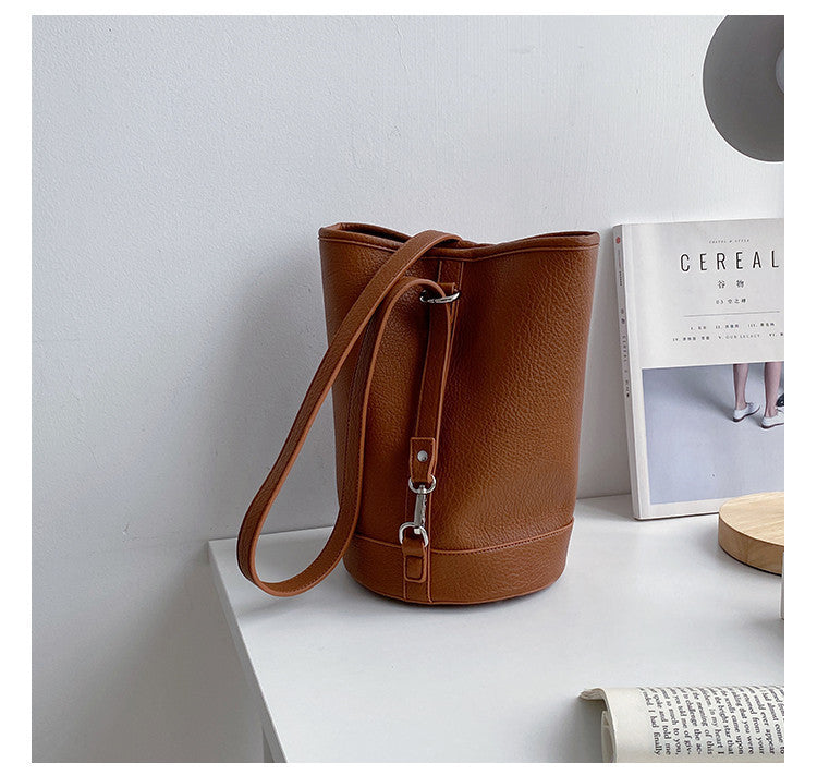 Sac seau cylindrique de grande capacité pour femmes, sac croisé à bandoulière simple