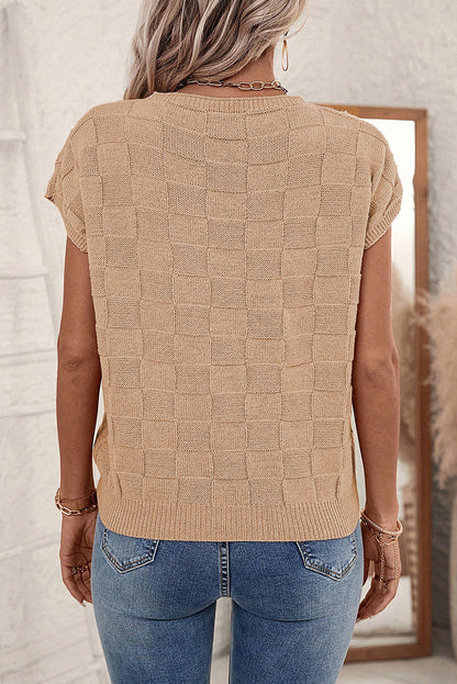 Blusa holgada con bolsillo en el pecho de punto con textura de celosía rosa brillante