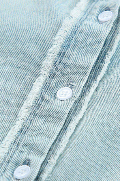 Chemise en jean bleu ciel effet vieilli à manches bulles