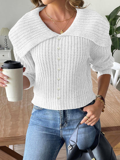 Women's Short Top Beaded Lapel Sweater