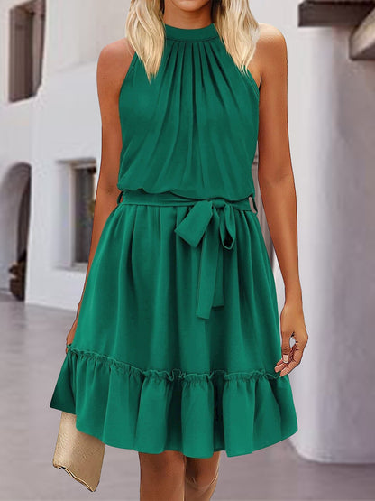 Frill Tied Mock Neck Sleeveless Dress