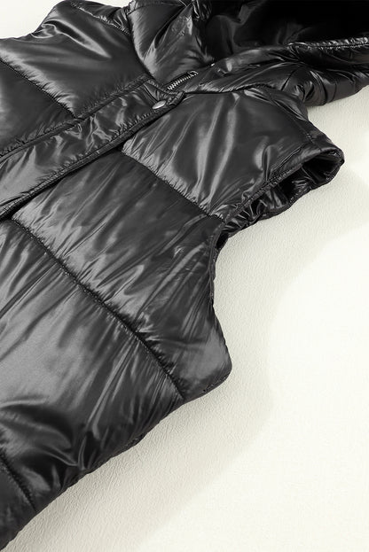 Manteau gilet matelassé long à capuche noir