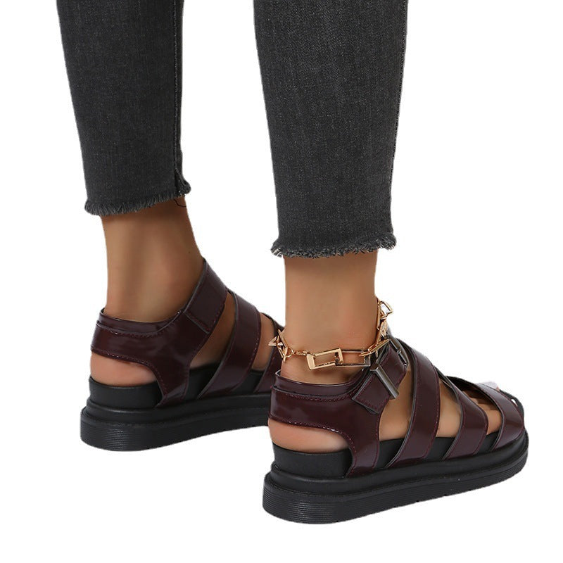 Women's Roman Open Toe Beach Shoes Platform Buckle Sandals