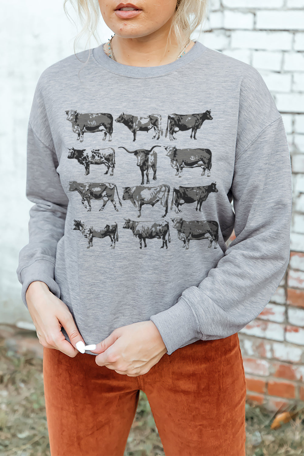 Sudadera de manga larga con estampado de toros gris