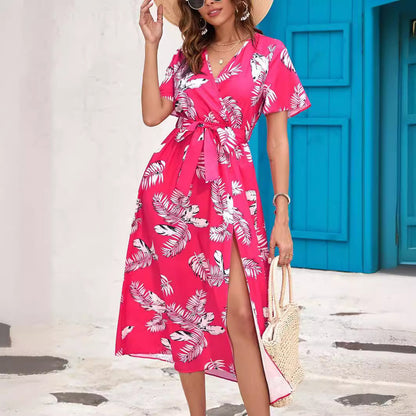 Robe midi fendue à imprimé floral d'été