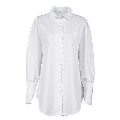 Slim White Dress Shirt Dress Single-breasted Women's Dress