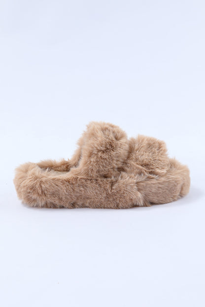 Brown Winter Plush Hollow Out Slippers