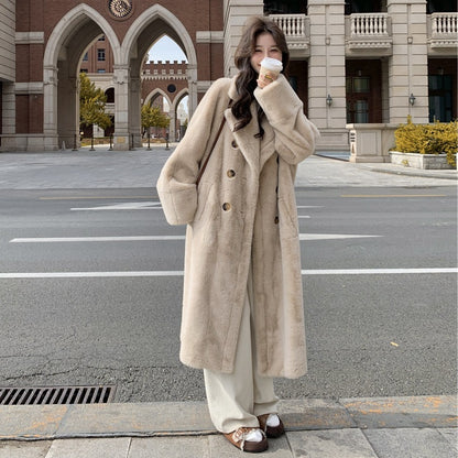 Women's Graceful And Fashionable Suit Collar Lamb Wool Coat