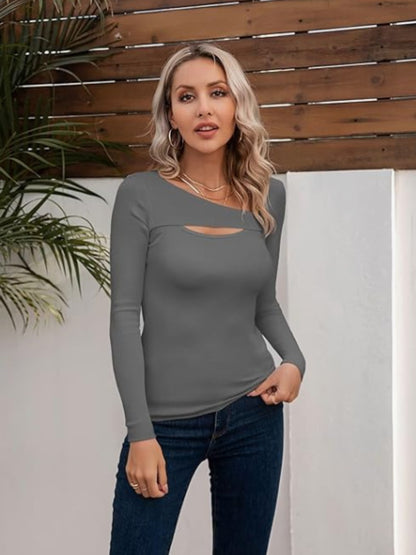 Asymmetrical Neck Long Sleeve T-Shirt