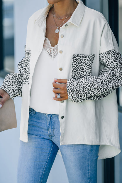 Black Contrast Leopard Denim Jacket