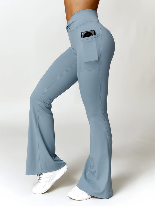 Twisted High Waist Bootcut Active Pants with Pockets