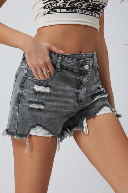 Sky Blue High Rise Crossover Waist Denim Shorts