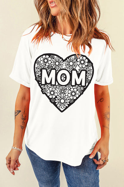 Camiseta blanca con cuello redondo y estampado de flores en forma de corazón de MOM