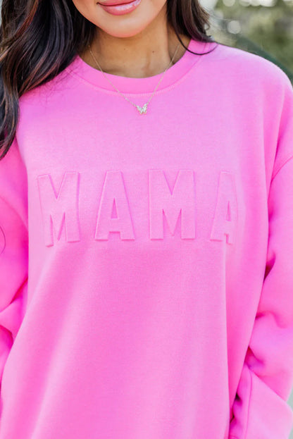 Sudadera informal con estampado de letras MAMA en color rosa brillante