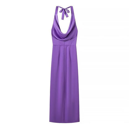 Women's French Satin Halter Neck Dress