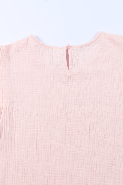 Pink Textured Tiered Ruffle Casual Short Sleeve Top