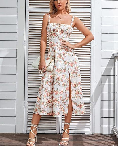 Vestido midi bohemio con tirantes y estampado floral