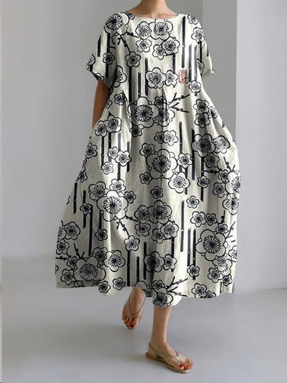 Women's Floral Print Short Sleeve A- Line Dress