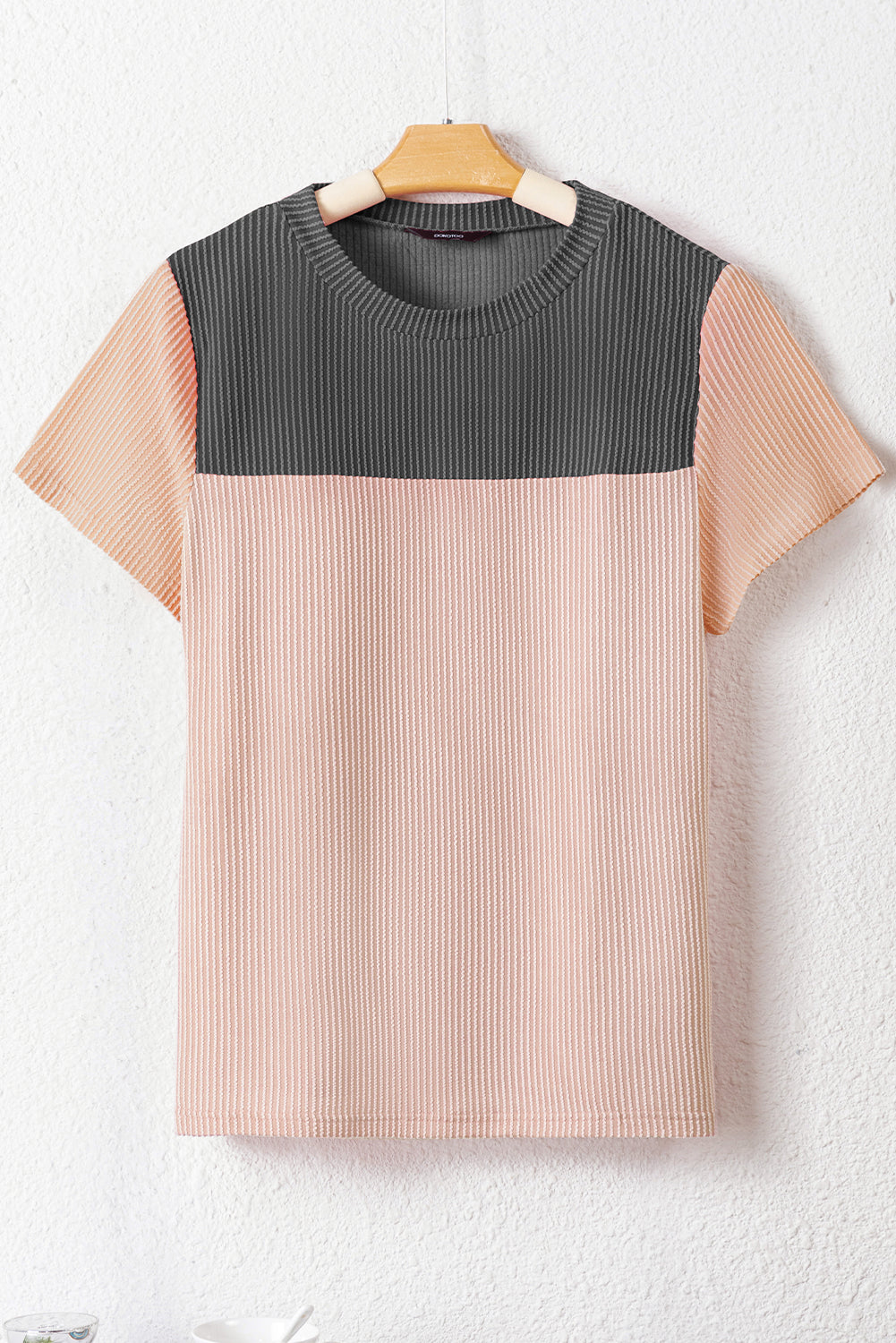 Pink Rib Textured Colorblock T Shirt