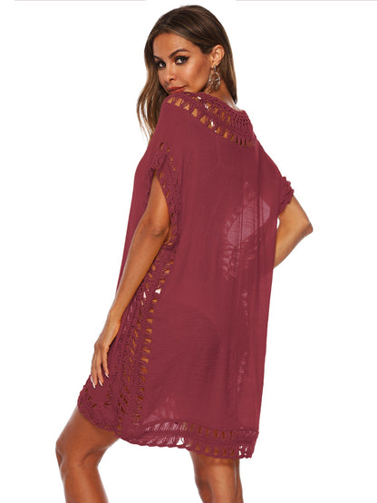 Cutout V-Neck Short Sleeve Cover-Up