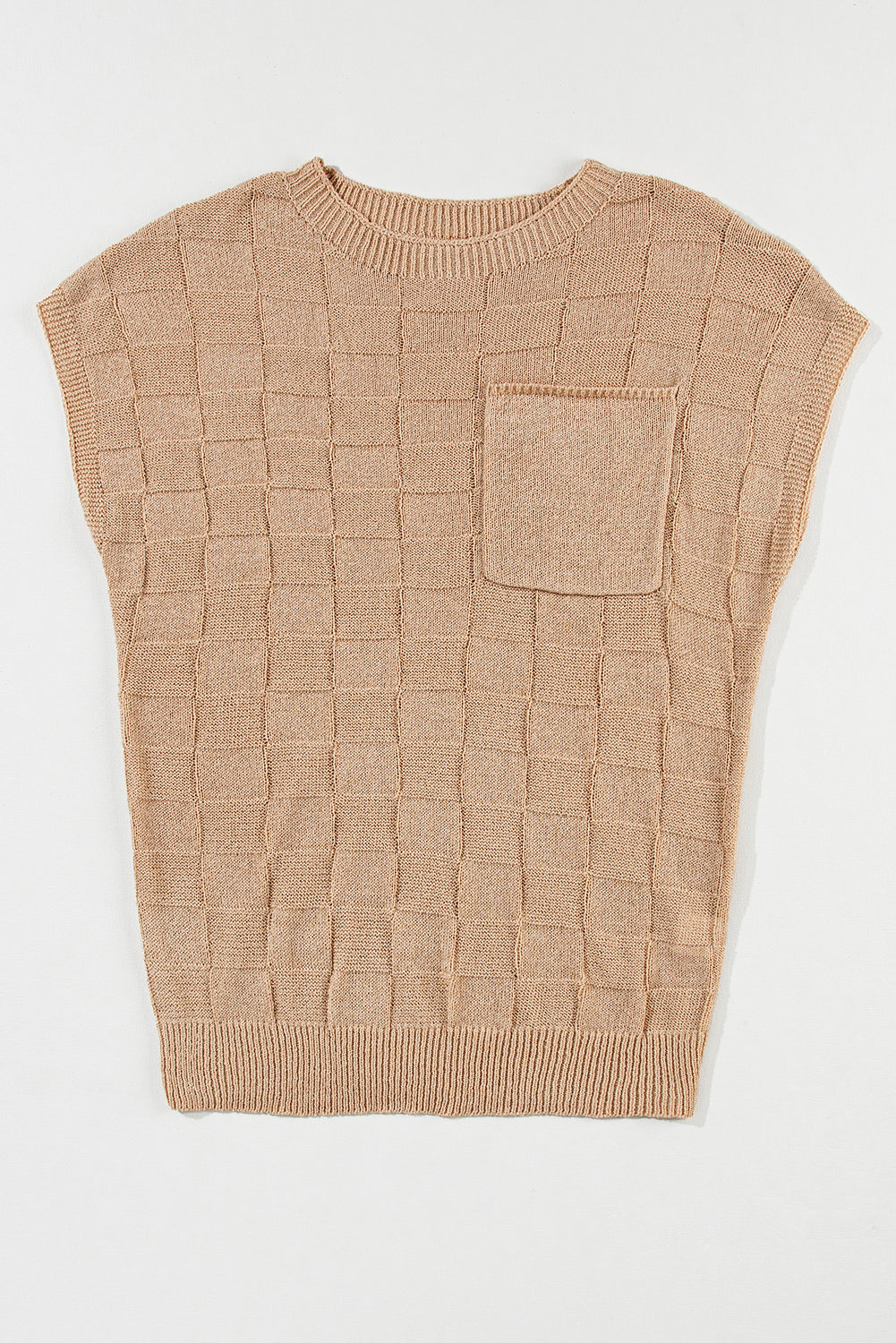 Dusty Pink Lattice Textured Knit Short Sleeve Sweater