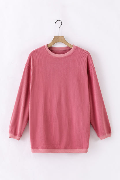 Sweat-shirt surdimensionné côtelé rose fraise