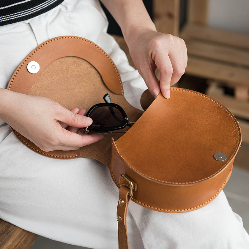 Sac à bandoulière rétro en cuir de vache naturel tanné végétal, bricolage