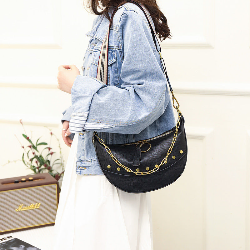 Women's Fashion Chain Top Layer Leather Shoulder Bag