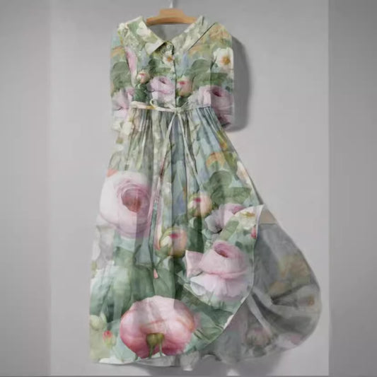 Vestido creativo de manga tres cuartos con sombreado floral