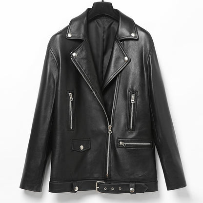 Women's Mid-length Sheepskin Loose Leather Leather Coat